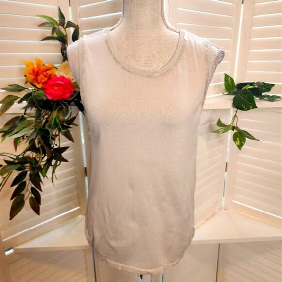 GIANNI TAUPE TANK WITH SEQUIN ACCENTS SIZE MED - Picture 1 of 6